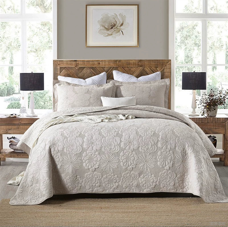 Luxury Palm Leaf Embroidered Cotton Bedspread – Soft, Elegant & Reversible LUXHOME