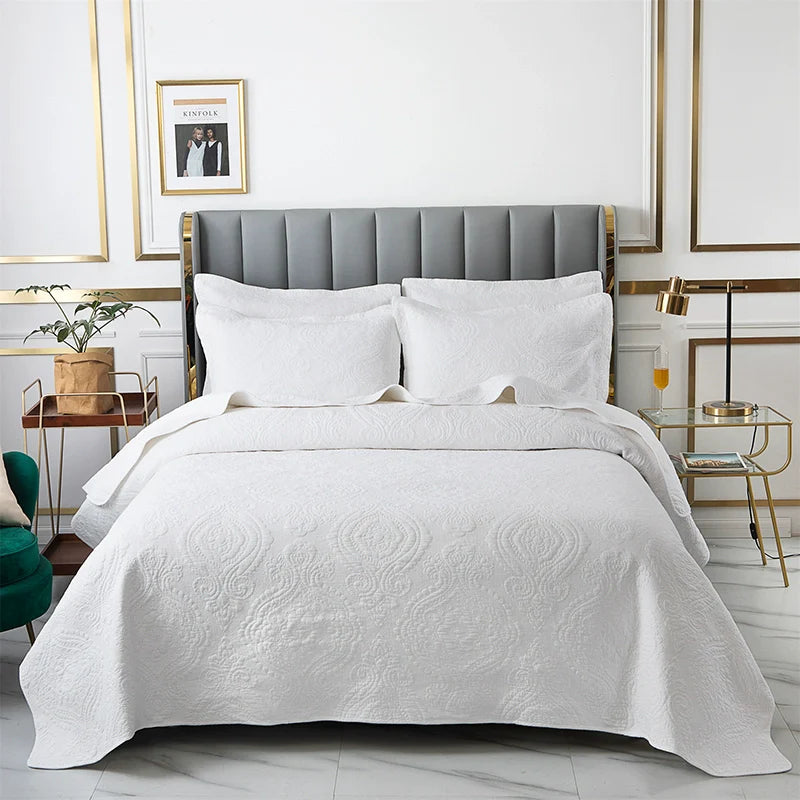 Luxury Palm Leaf Embroidered Cotton Bedspread – Soft, Elegant & Reversible LUXHOME
