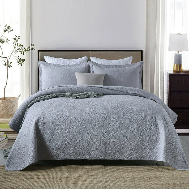Luxury Palm Leaf Embroidered Cotton Bedspread – Soft, Elegant & Reversible LUXHOME