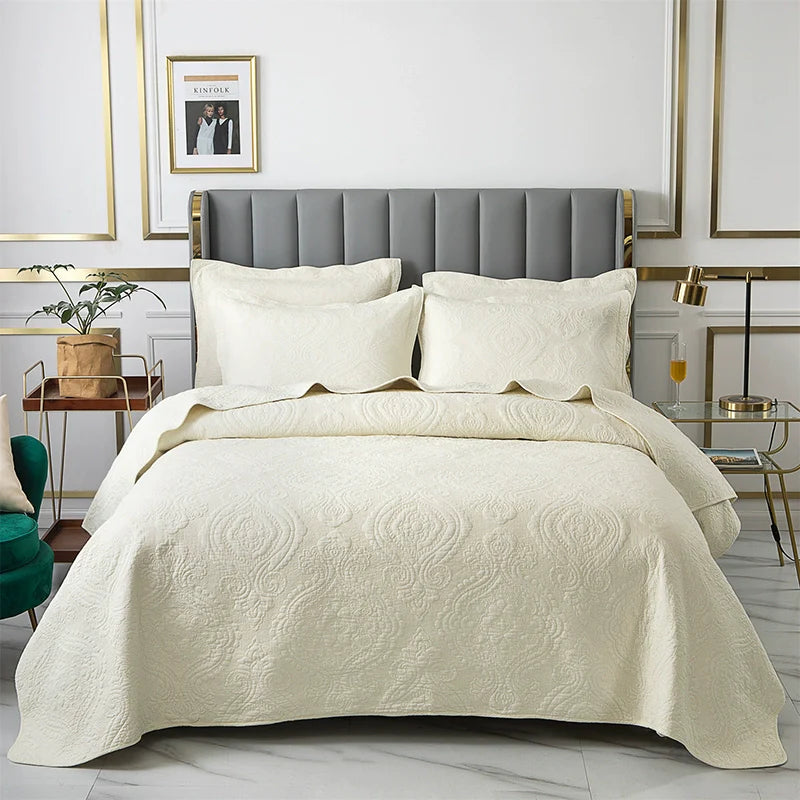 Luxury Palm Leaf Embroidered Cotton Bedspread – Soft, Elegant & Reversible LUXHOME