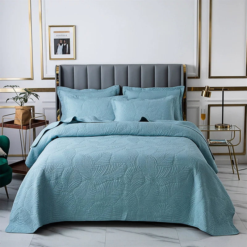 Luxury Palm Leaf Embroidered Cotton Bedspread – Soft, Elegant & Reversible LUXHOME