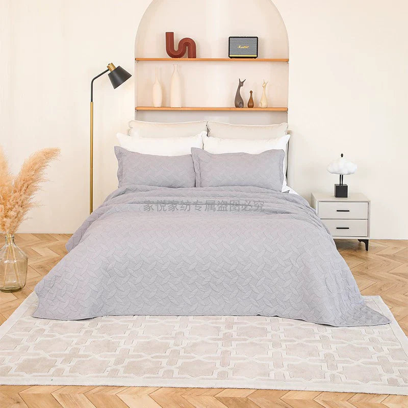 Luxury Palm Leaf Embroidered Cotton Bedspread – Soft, Elegant & Reversible LUXHOME