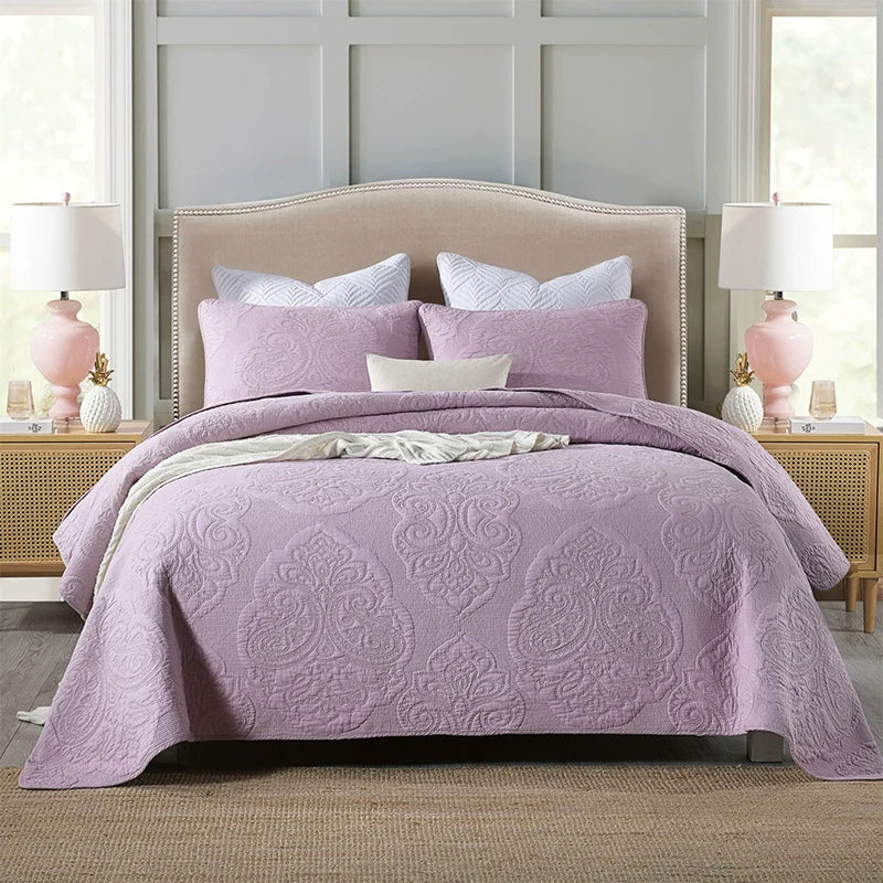 Luxury Palm Leaf Embroidered Cotton Bedspread – Soft, Elegant & Reversible LUXHOME