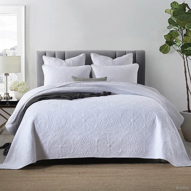 Luxury Palm Leaf Embroidered Cotton Bedspread – Soft, Elegant & Reversible LUXHOME