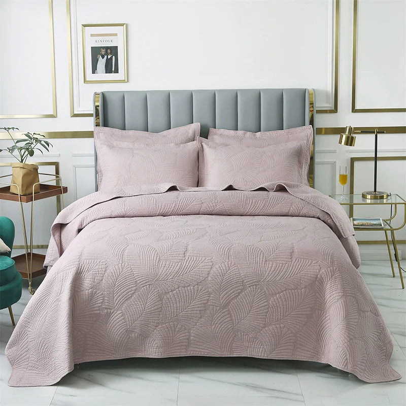Luxury Palm Leaf Embroidered Cotton Bedspread – Soft, Elegant & Reversible LUXHOME