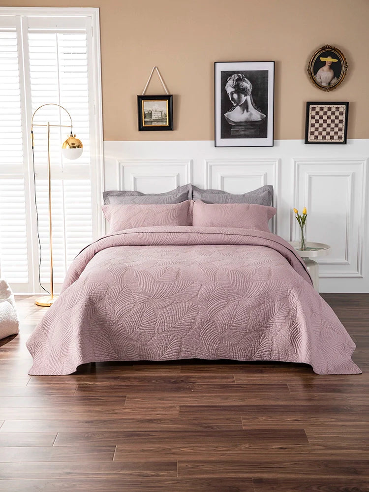 Luxury Palm Leaf Embroidered Cotton Bedspread – Soft, Elegant & Reversible LUXHOME