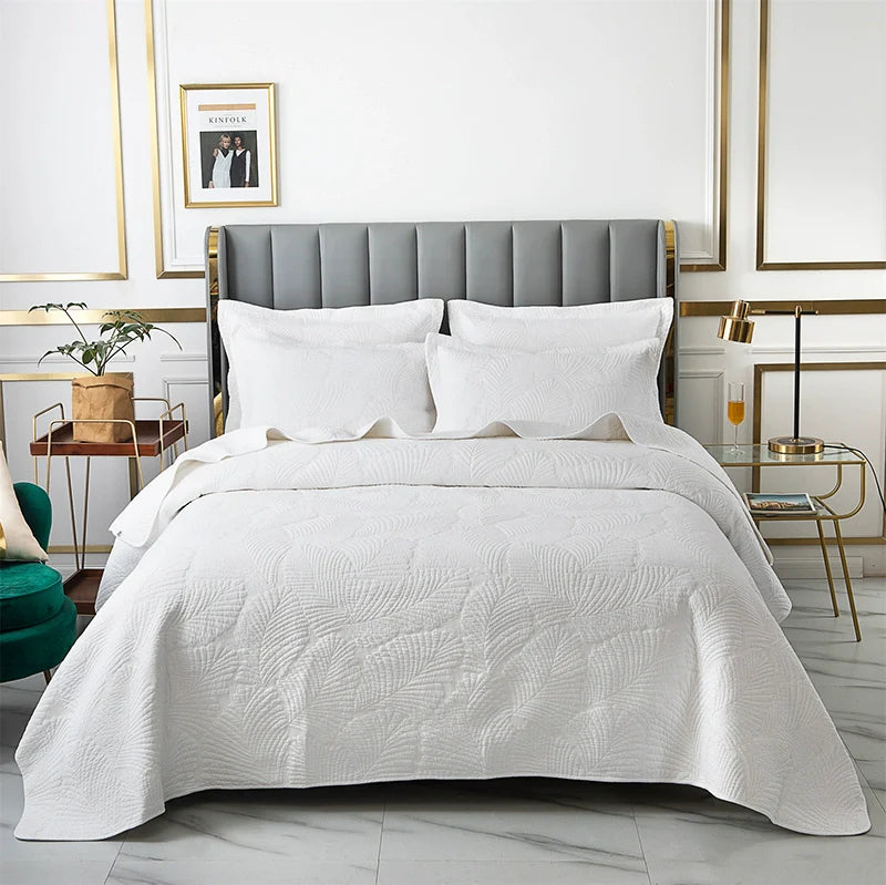 Luxury Palm Leaf Embroidered Cotton Bedspread – Soft, Elegant & Reversible LUXHOME