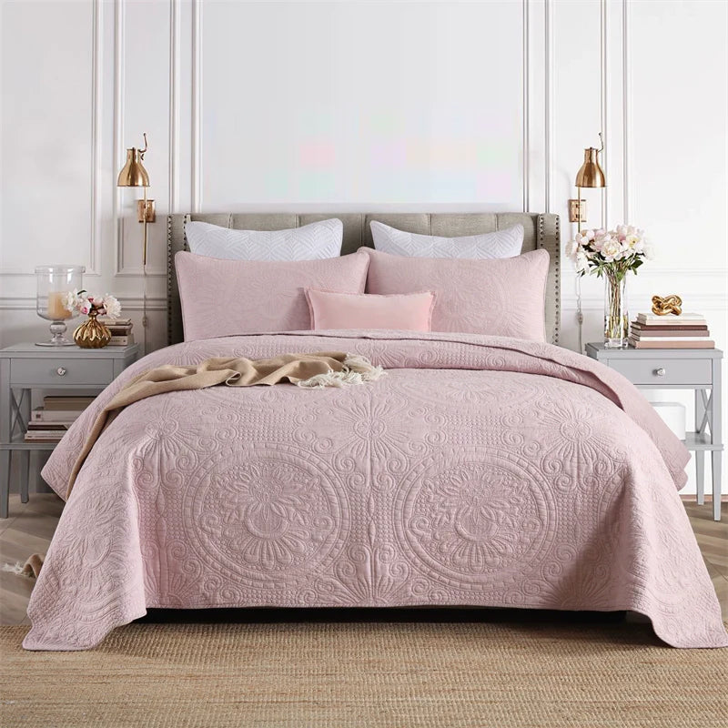 Luxury Palm Leaf Embroidered Cotton Bedspread – Soft, Elegant & Reversible LUXHOME