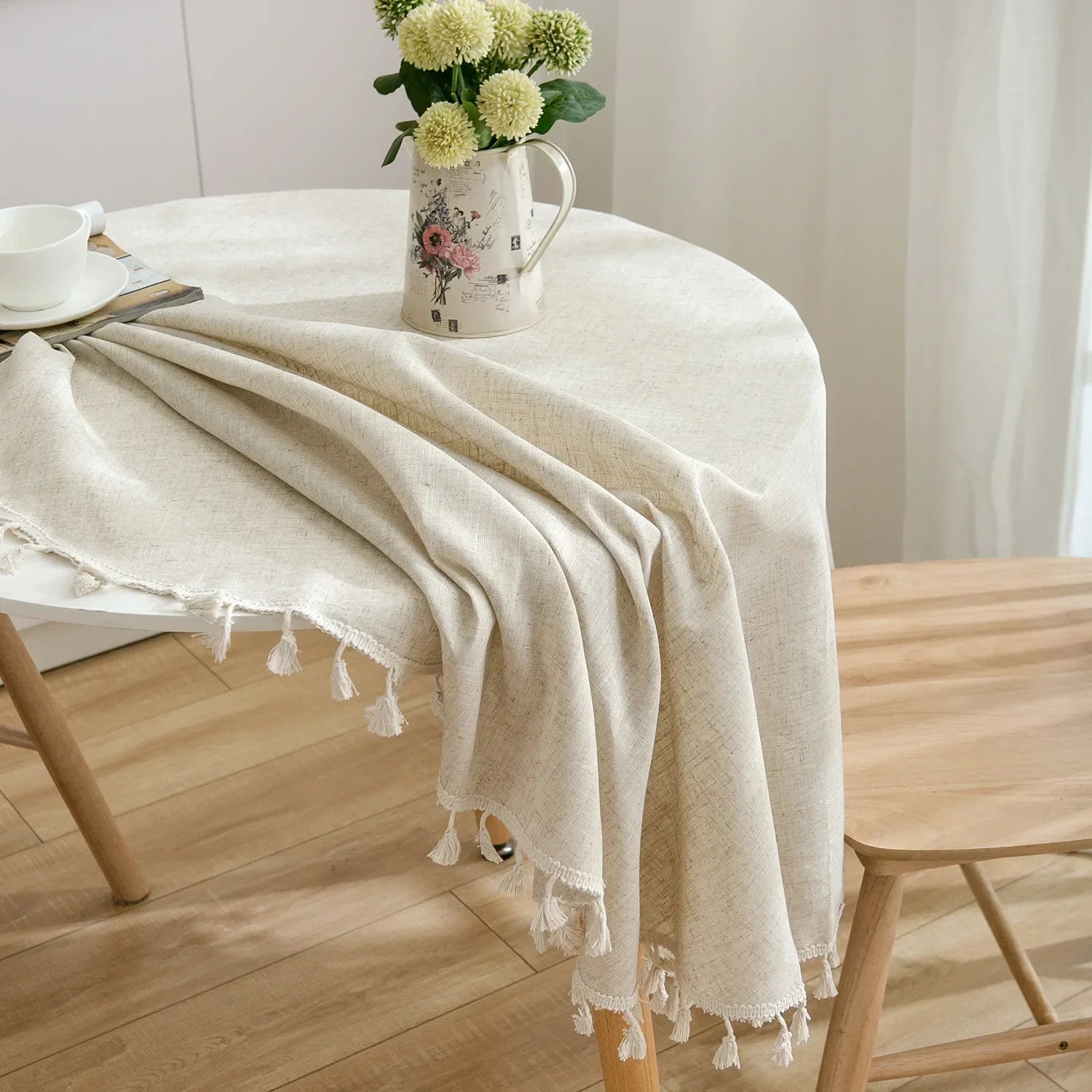 Plaid Cotton Linen Round Tablecloth – Elegant Dining & Entertaining Déco LUXHOME