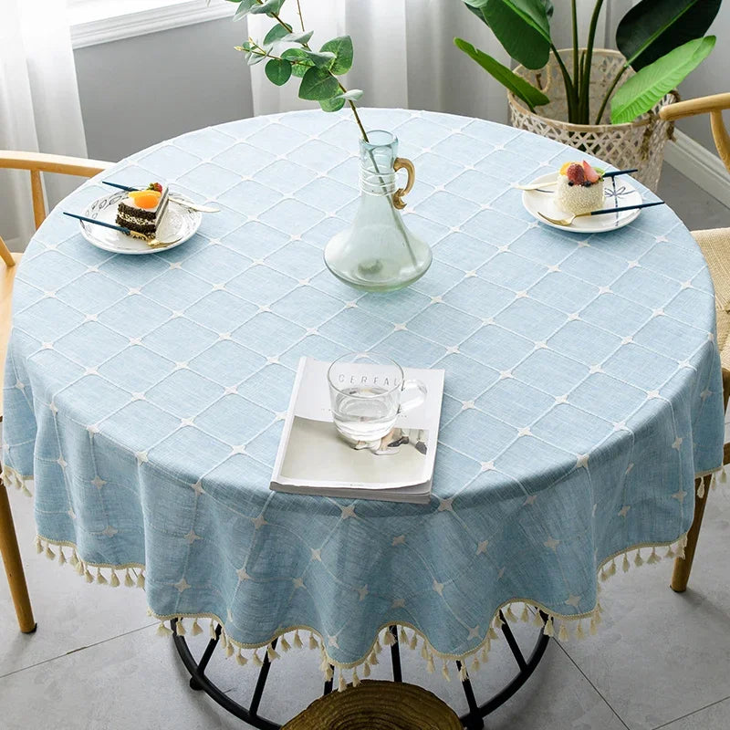 Plaid Cotton Linen Round Tablecloth – Elegant Dining & Entertaining Déco LUXHOME