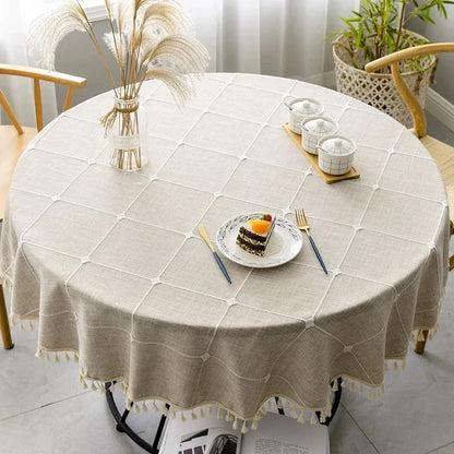 Plaid Cotton Linen Round Tablecloth – Elegant Dining & Entertaining Déco LUXHOME