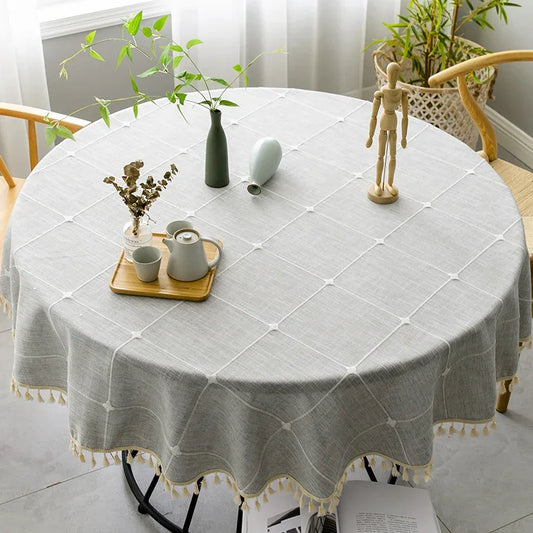 Plaid Cotton Linen Round Tablecloth – Elegant Dining & Entertaining Déco LUXHOME