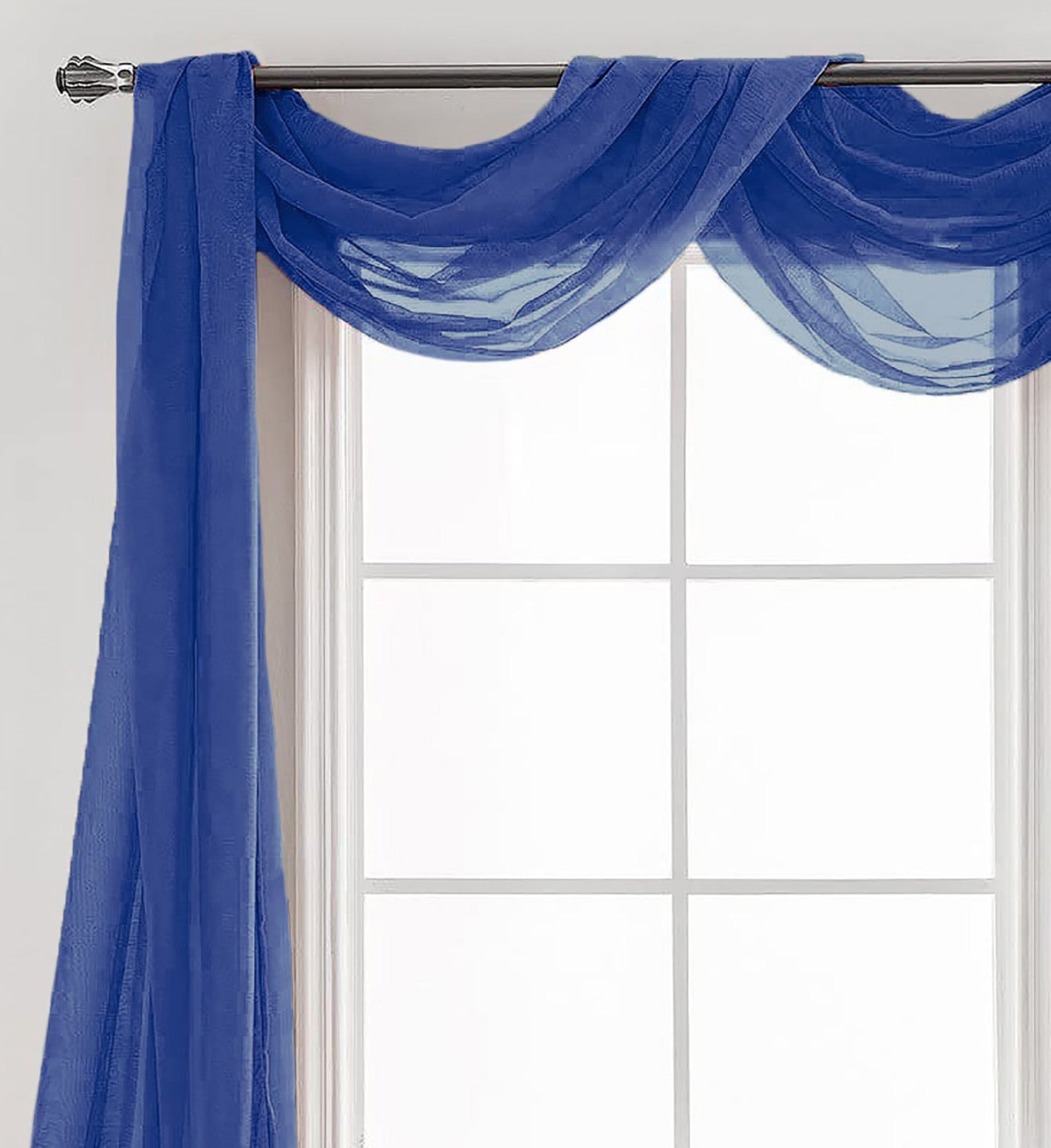 Navy Sheer Window Scarf Valance Topper – Extra Long Decorative Draping Accent