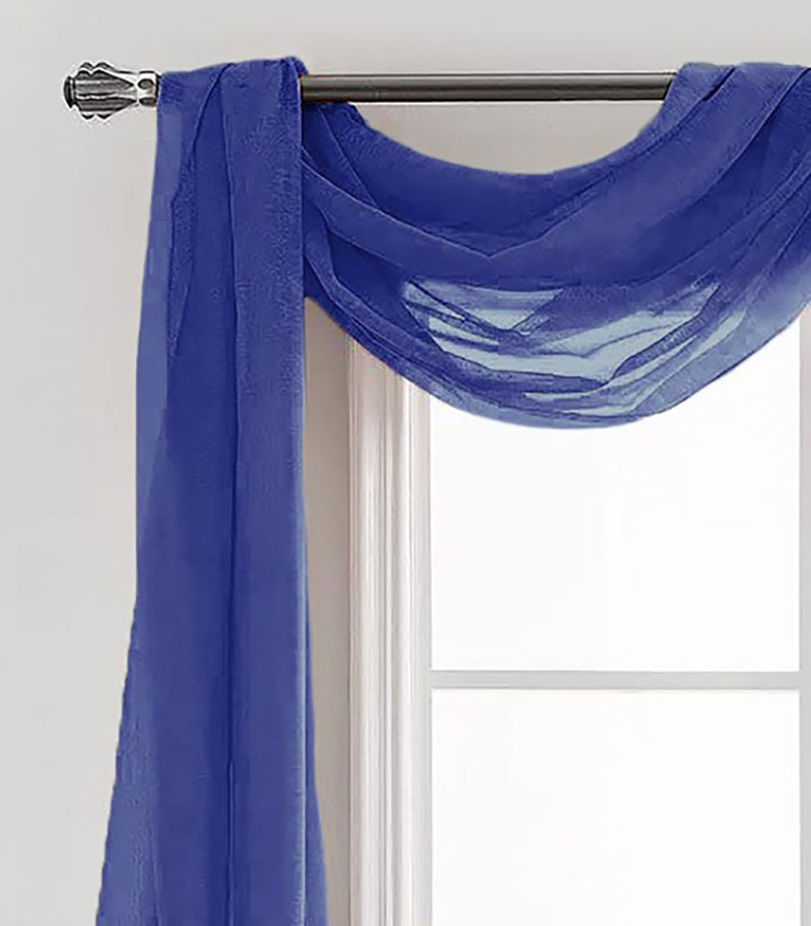 Navy Sheer Window Scarf Valance Topper – Extra Long Decorative Draping Accent
