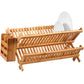 Stylish Bamboo Dish Drying Rack with Utensil Holder - 2-Tier Collapsible Wooden Drainer for Efficient Kitchen Organization
