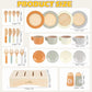 Wooden Play Dishes and Plates for Kids Kitchen Set, 27 PCS Wooden Play Kitchen Accessories, Kitchen Toy for Toddlers Boys Girls 3 4 5 6