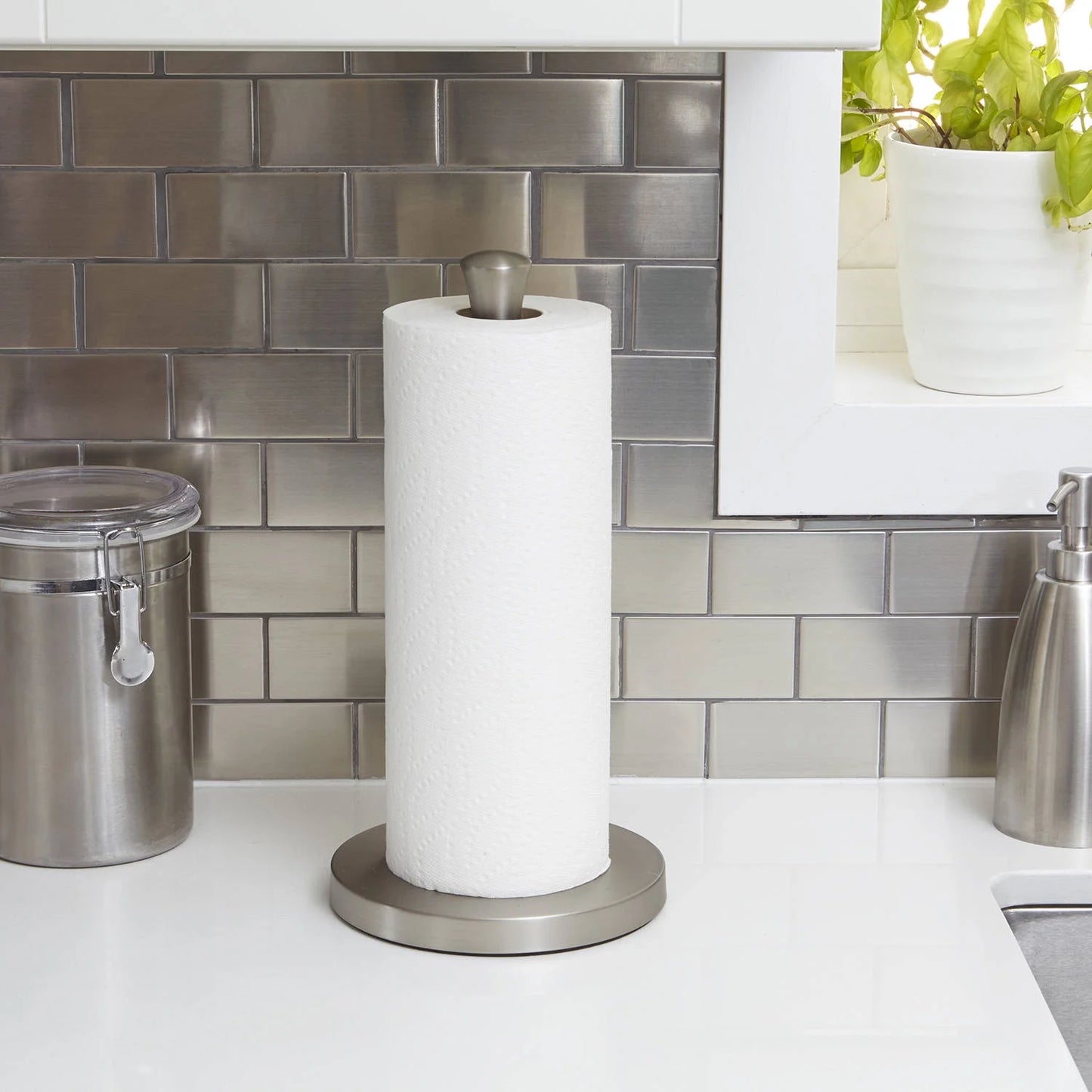 Free-Standing Paper Towel Holder with Weighted Non-Slip Base, 14 Inch, Nickel