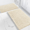 2 Piece Set Cream Soft Cozy Plush Chenille Bath Mat Bathroom Rug Homemartgoods