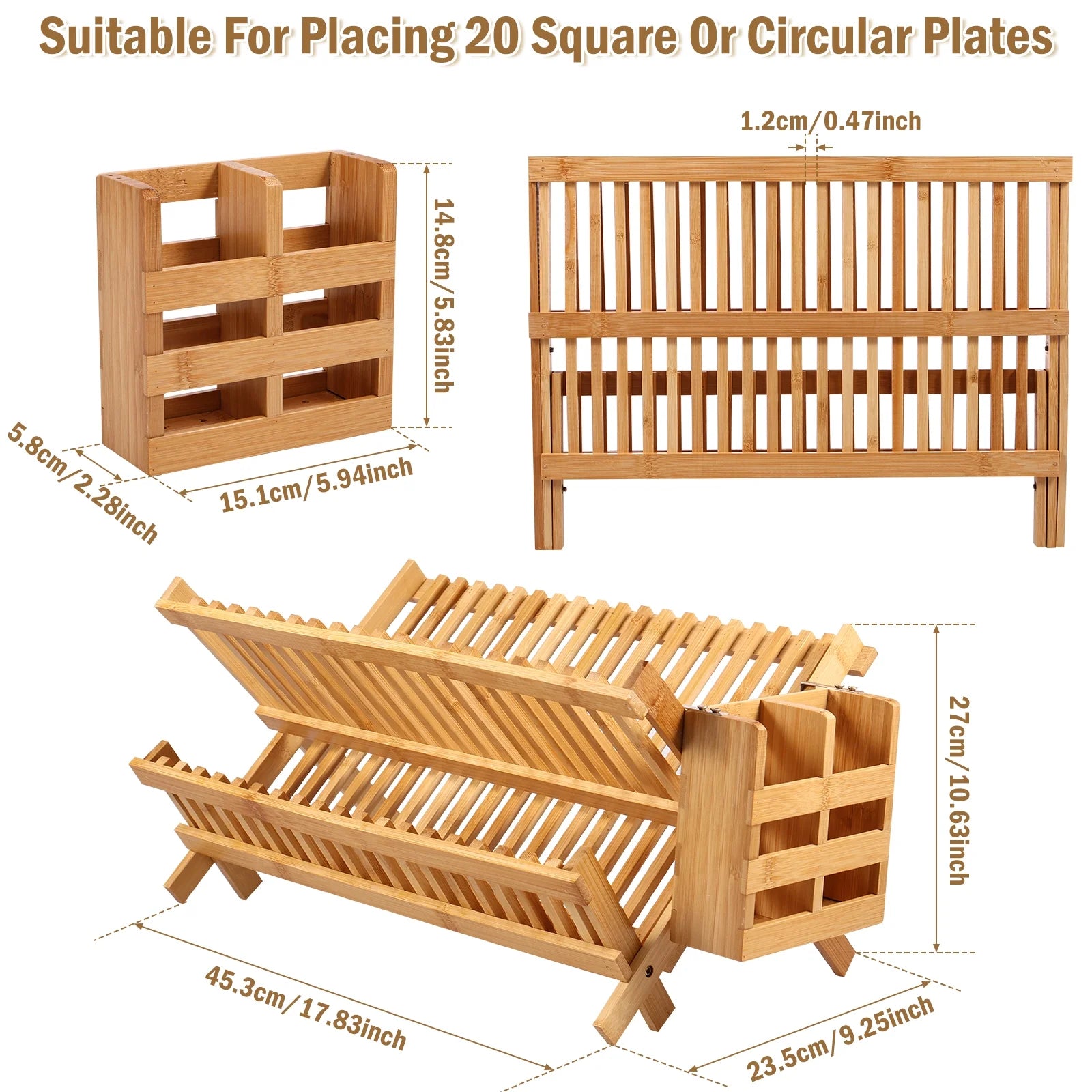 Stylish Bamboo Dish Drying Rack with Utensil Holder - 2-Tier Collapsible Wooden Drainer for Efficient Kitchen Organization