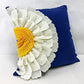 Handmade 3D Half Sunflower Cotton Canvas Decorative Throw Pillow Cover 18"W X 18"L - Navy Blue Floral Cushion Case for Couch, Bedroom and Living Room Décor
