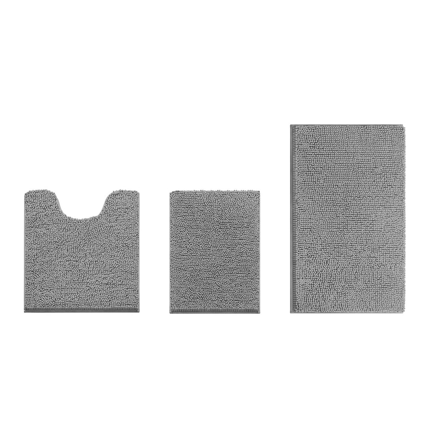 3-Piece Plush Chenille Bath Mat Set – Soft, Absorbent & Non-Slip (Dark Grey) Homemartgoods