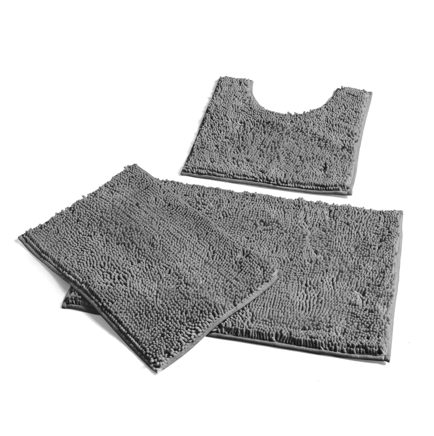 3-Piece Plush Chenille Bath Mat Set – Soft, Absorbent & Non-Slip (Dark Grey) Homemartgoods
