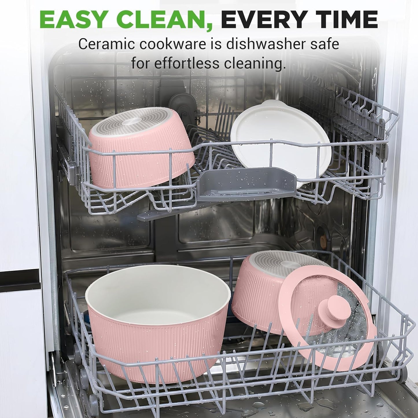 Elevate Your Culinary Experience with the 18-Piece Pink Nonstick Ceramic Cookware Set – Complete with Utensils and Innovative Detachable Handles!