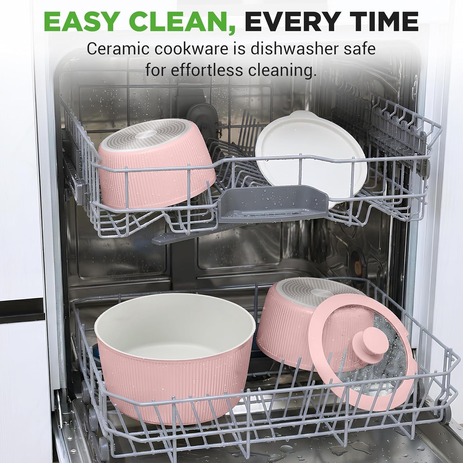 Elevate Your Culinary Experience with the 18-Piece Pink Nonstick Ceramic Cookware Set – Complete with Utensils and Innovative Detachable Handles!