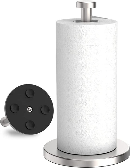 Paper Towel Holder Countertop, 4 Non-Slip Suction Cups, Weighted Base | Silver | Rust-Resistant Stainless Steel for Long-Lasting Use | Fits Most Towel Rolls | Steady and Easy Tear