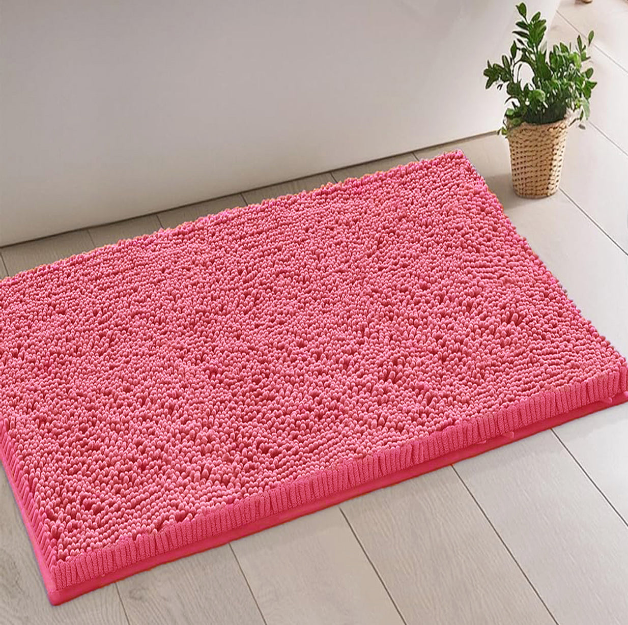 Hot Pink Plush Chenille Bath Mat – Soft, Absorbent & Non-Slip Bathroom Rug