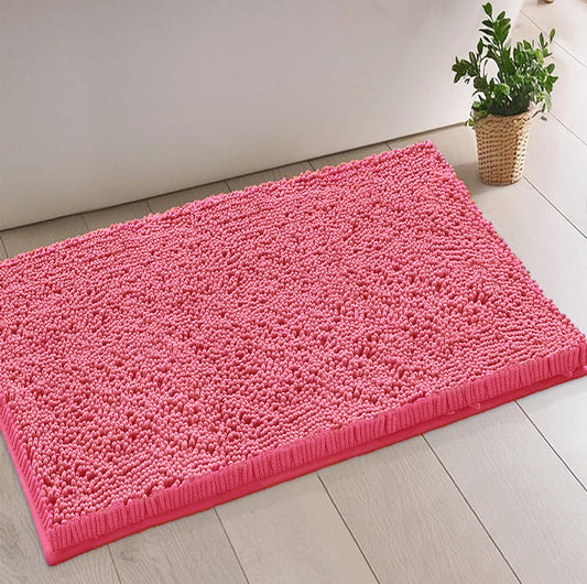 Hot Pink Plush Chenille Bath Mat – Soft, Absorbent & Non-Slip Bathroom Rug