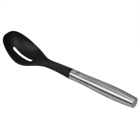 Home Basics MESA 13" Scratch-Resistant Nylon Slotted Spoon with Stainless Steel Handle – Black/Silver