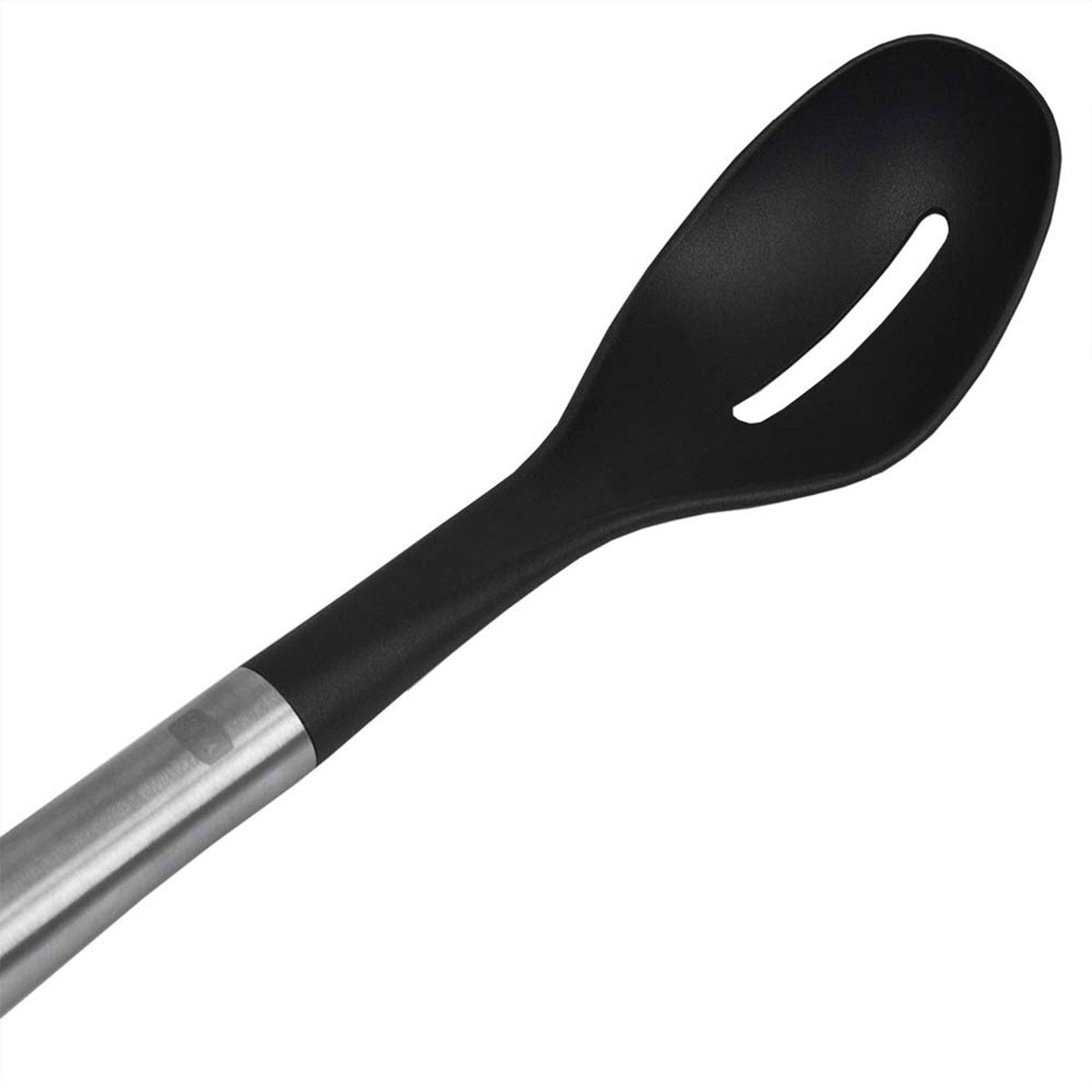 Home Basics MESA 13" Scratch-Resistant Nylon Slotted Spoon with Stainless Steel Handle – Black/Silver