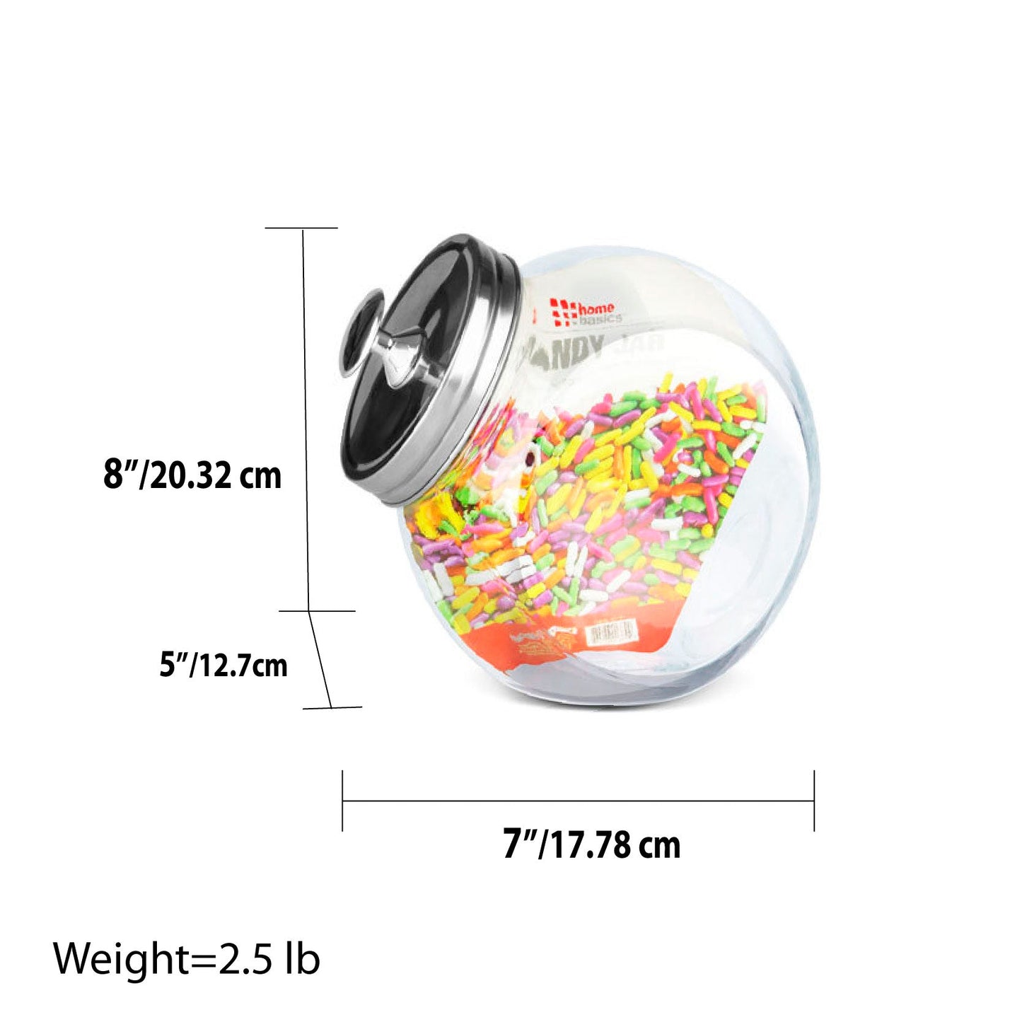 Home Basics Round Glass Candy Storage Jar with Stainless Steel Lid – Clear Kitchen Organizer