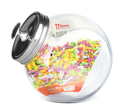 Home Basics Round Glass Candy Storage Jar with Stainless Steel Lid – Clear Kitchen Organizer