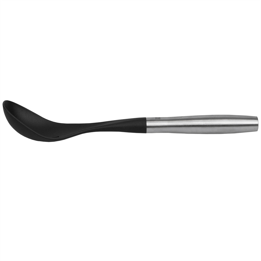 Home Basics MESA 13" Scratch-Resistant Nylon Slotted Spoon with Stainless Steel Handle – Black/Silver