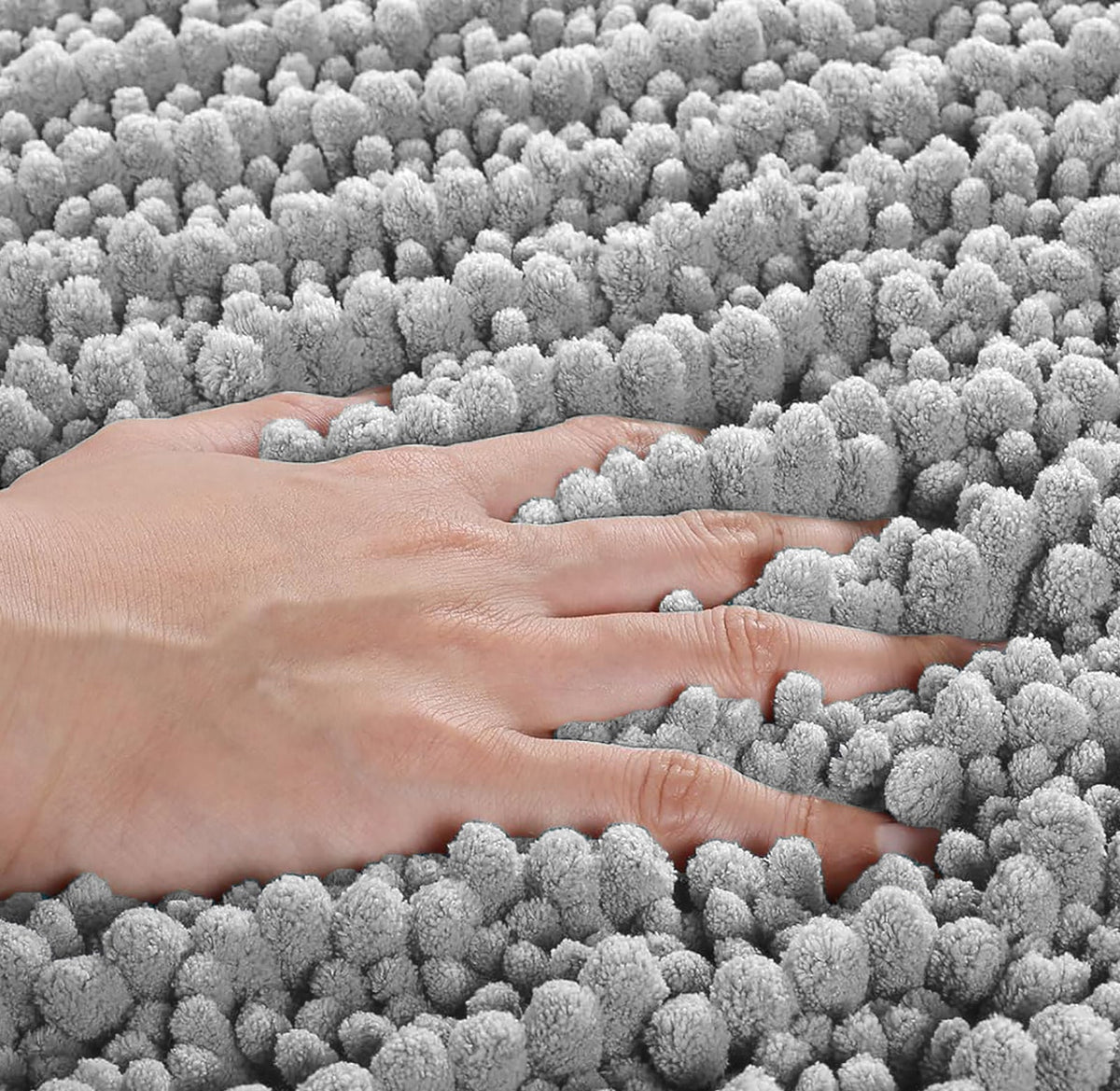 2-Piece Plush Chenille Bath Mat Set – Soft & Absorbent Bathroom Rugs, Light Grey