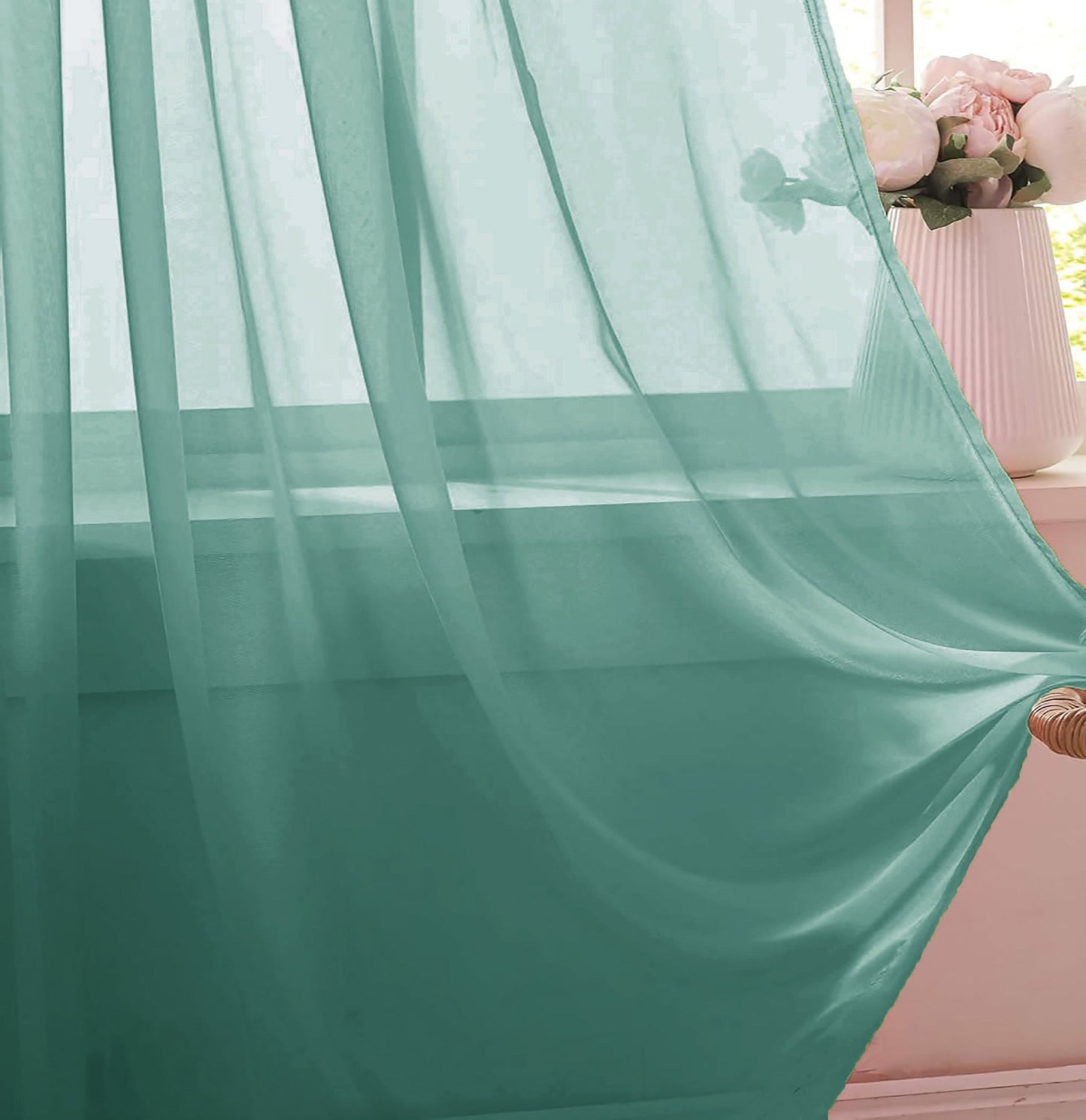 Teal Sheer Window Curtain Set – 63" Rod Pocket Panels (Set of 2)