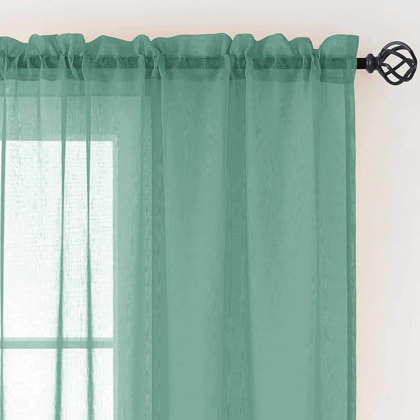 Teal Sheer Window Curtain Set – 63" Rod Pocket Panels (Set of 2)