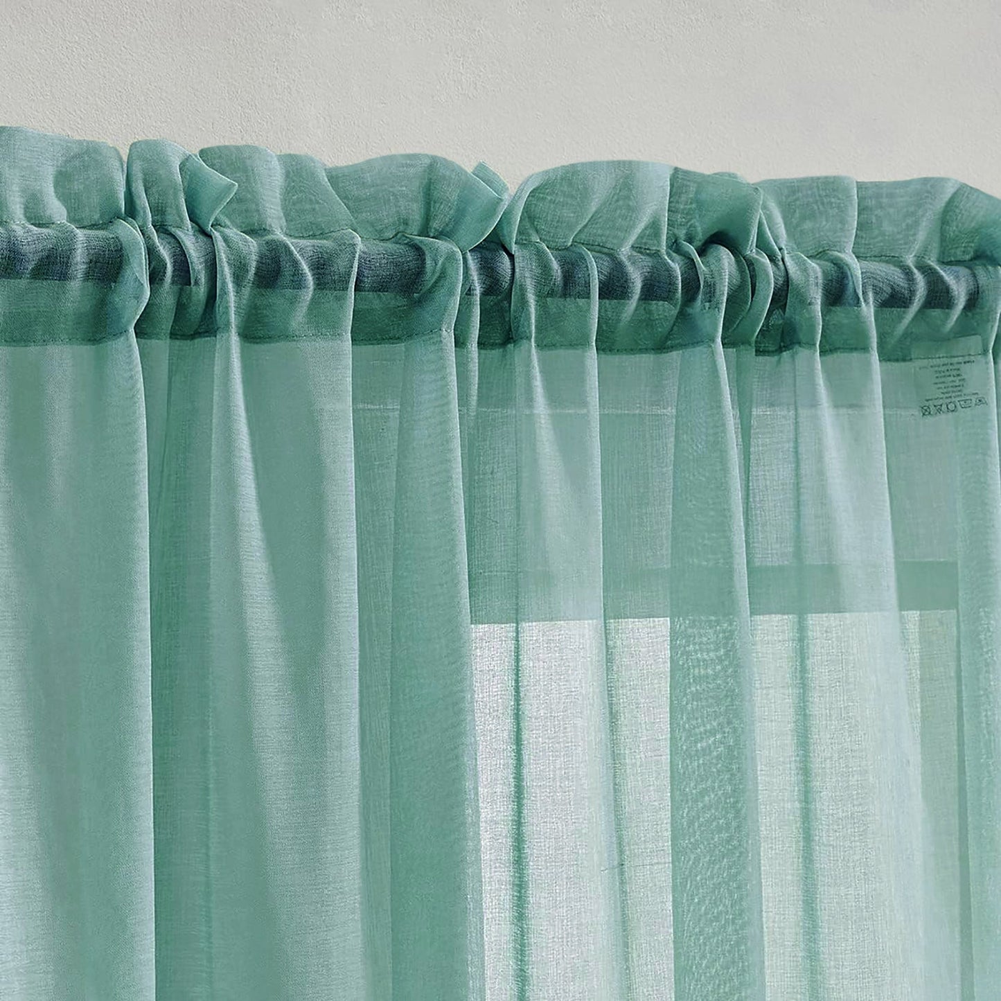 Teal Sheer Window Curtain Set – 63" Rod Pocket Panels (Set of 2)