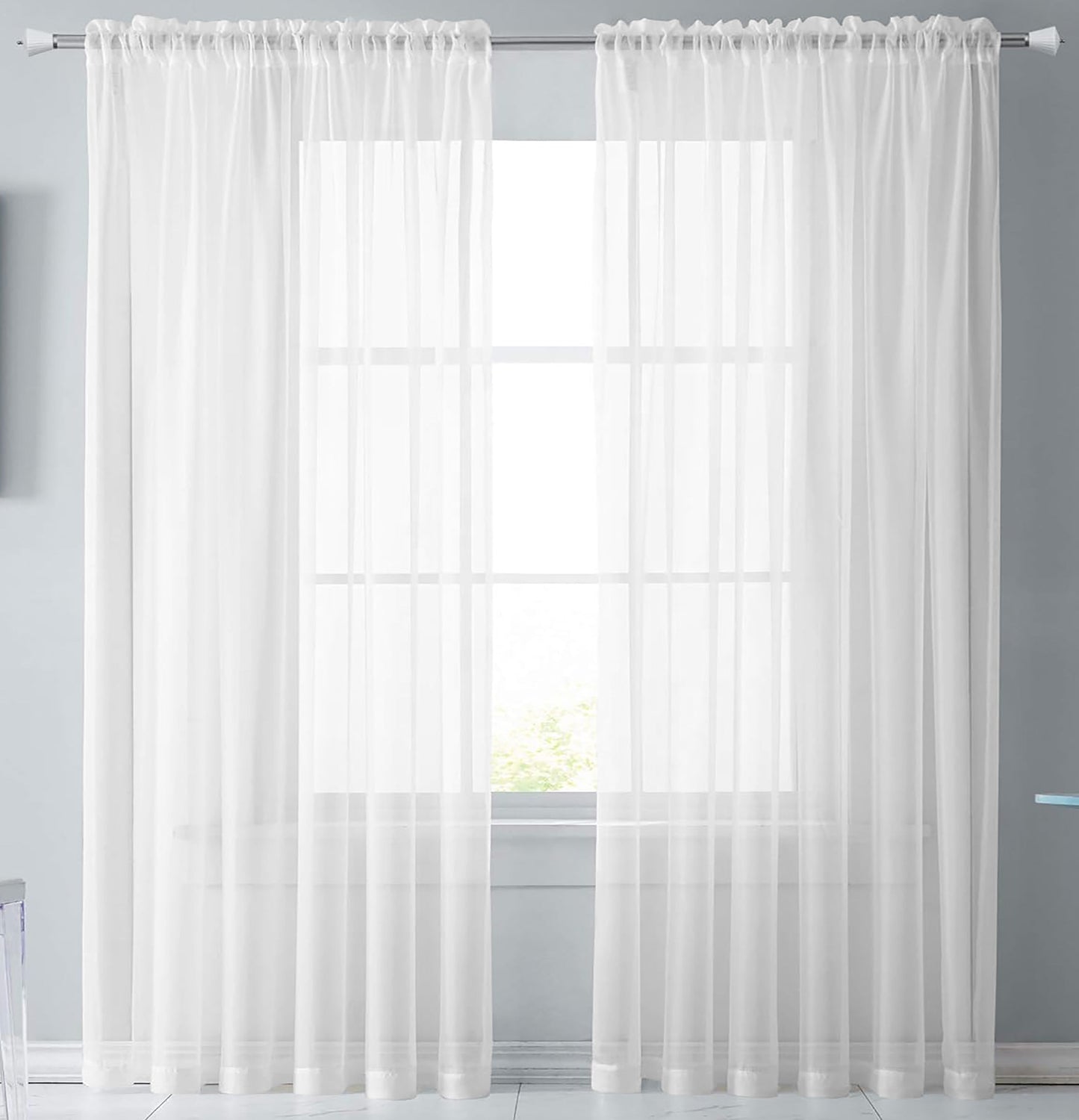 White Sheer Window Curtain Set – 63" Rod Pocket Panels (Set of 2)
