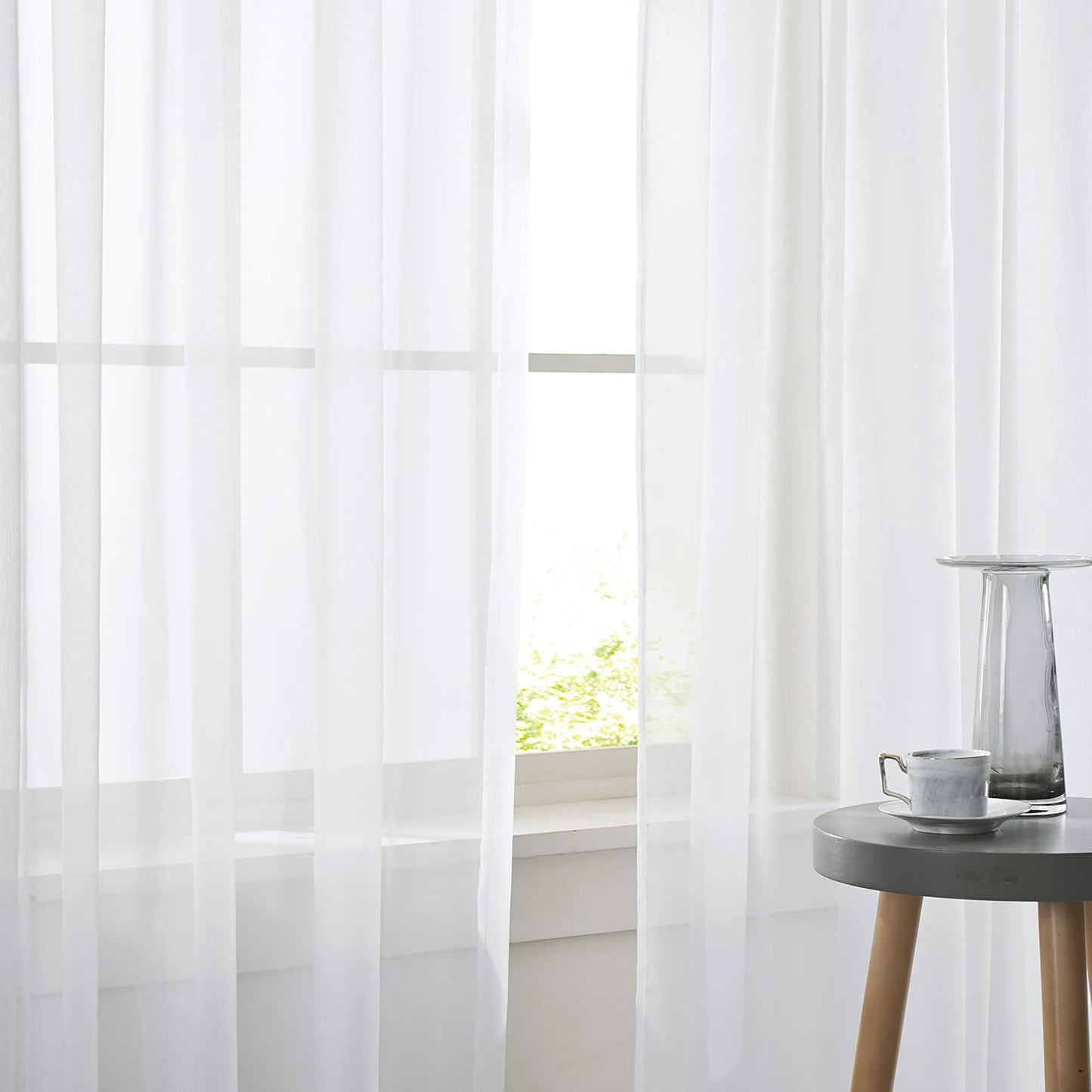 White Sheer Window Curtain Set – 63" Rod Pocket Panels (Set of 2)