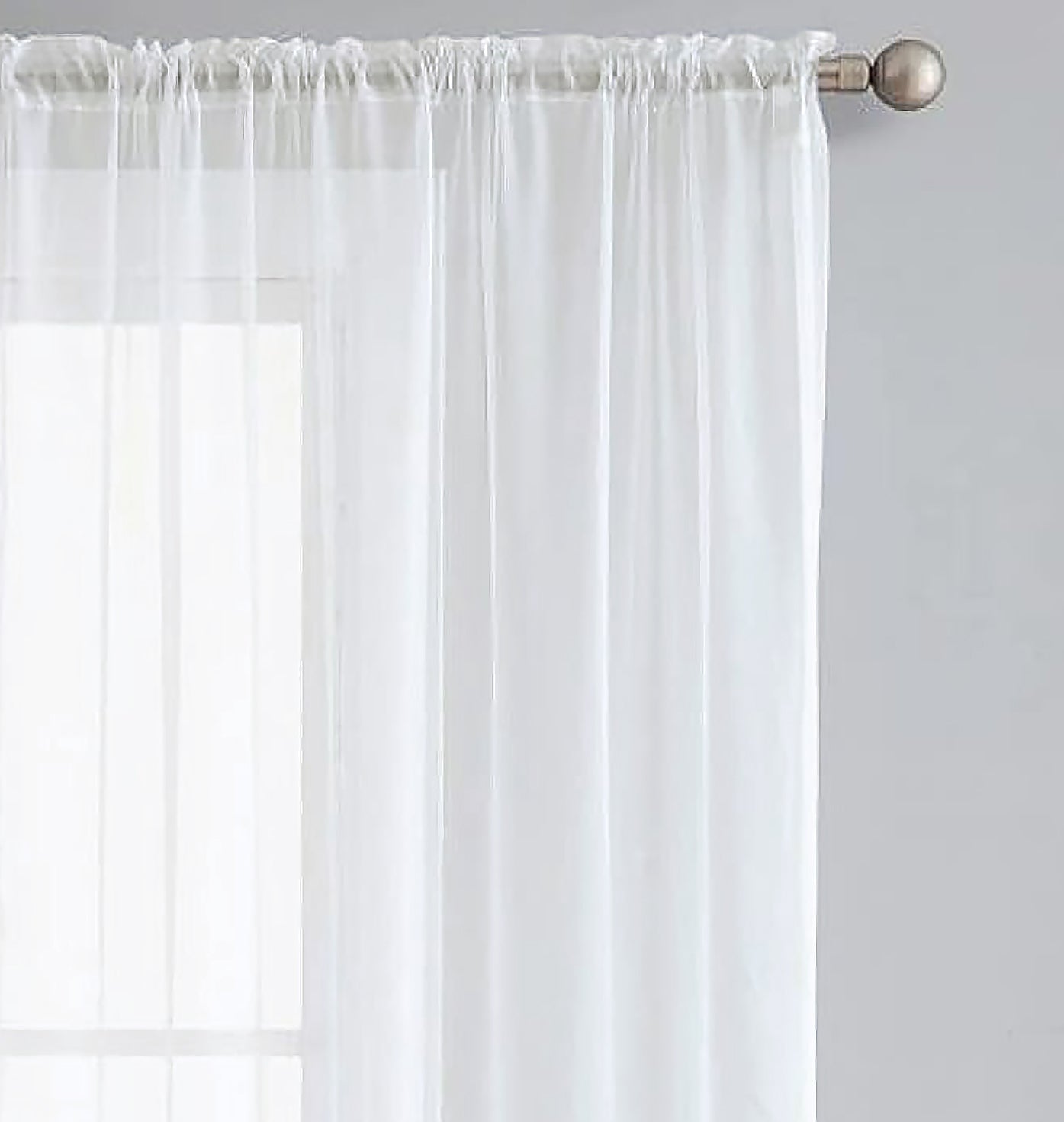 White Sheer Window Curtain Set – 63" Rod Pocket Panels (Set of 2)