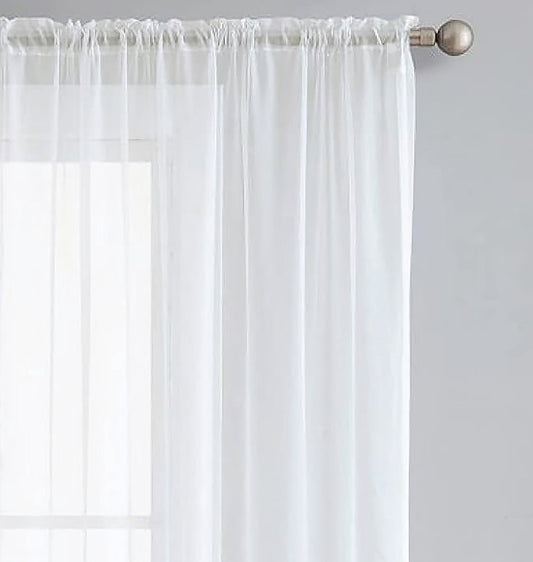 White Sheer Window Curtain Set – 63" Rod Pocket Panels (Set of 2)