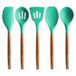 Aqua Silicone Utensil Set with Wooden Handles – Heat-Resistant & Elegant (5-Piece) The Epicurean Trader